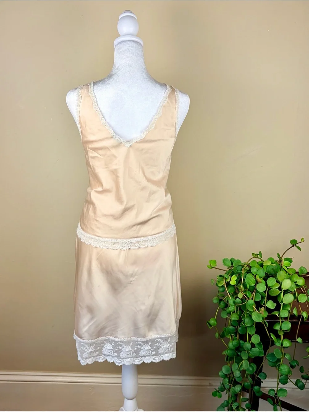 VTG 80s Christian Dior Monogramed Lingerie set size S/M Lace Camisole and Slip